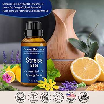 Stress Ease Essential Oil Blend 30 ml - Stress Relief & Calm Essential Oil for Diffusers & Aromatherapy - Promotes Relaxation & Sleep - Nexon Botanics