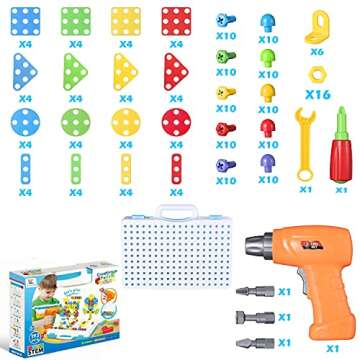 kunmark Building Block Games Set with Toy Drill & Screwdriver Tool Set | Educational Building Blocks Construction Games| Develop Fine Motor Skills (Screwdriver Building) ¡­