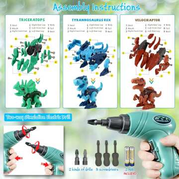 Kids STEM Dinosaur Building Set Electric Drill