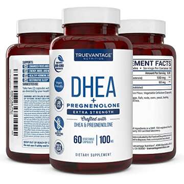 Truevantage Nutrition DHEA 100mg Supplement with Pregnenolone 60mg -Supports Hormone Balance, Lean Muscle Mass, Energy, Mood, Sleep, and Healthy Aging in Men and Women- Vegetable Capsules