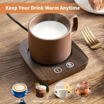 VOBAGA Imitation Wood Grain Coffee Cup Warmer & Mug Warmer for Desk, Electric Cup Beverage Warmer Plate with 3 Temperature Settings for Tea, Cocoa, Milk with Auto Shut Off After 4 Hours, for Gifts