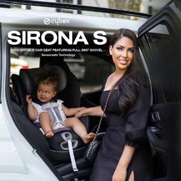 CYBEX Sirona S with SensorSafe, Convertible Car Seat, 360° Rotating Seat, Rear-Facing or Forward-Facing Car Seat, Easy Installation, SensorSafe Chest Clip, Instant Safety Alerts, Premium Black