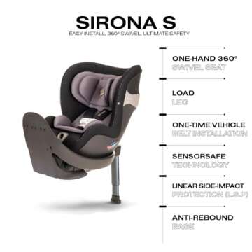 CYBEX Sirona S with SensorSafe, Convertible Car Seat, 360° Rotating Seat, Rear-Facing or Forward-Facing Car Seat, Easy Installation, SensorSafe Chest Clip, Instant Safety Alerts, Premium Black