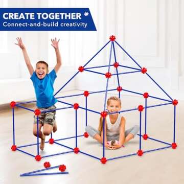 180Pcs Fort Building Kit Toy for Kids 4 5 6 7 8 9 10 11 12 Years Old Boy Girl Gift, Creative STEM Fort Building Indoor Outdoor Building Toys Christmas, Birthday Gifts Build Construction Toys(Blue&Red)