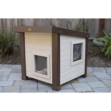 New Age Pet® ECOFLEX® Albany Outdoor Feral Cat House for Multiple Cats with Quick & Easy Assembly, 2 Vinyl Door Flaps Included, Moisture and Odor Resistant