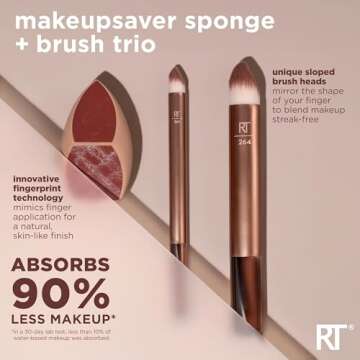 Real Techniques Makeupsaver Sponge + Brush Trio, Makeup Blending Sponge & Brushes For Liquid & Cream Formulations, Mimics Finger Application & Reduces Makeup Waste, Cruelty & Latex-Free 3 Piece Set