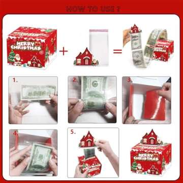 JOYJOM Christmas Money Box for Cash Gift Pull, Money Gift Boxes for Cash with Pull Out Surprise Merry Christmas Box Holder with 50Pcs Transparent Bags for Women Men Girls Boys Mom Dad Friend