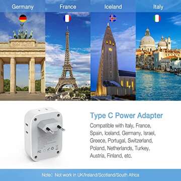 TESSAN 3 Pack European Travel Plug Adapter, US to Europe Power Adapter with 4 AC Outlets and 3 USB, Type C Charger Adaptor Converter for USA to EU Italy France Spain Iceland Greece Germany Paris