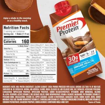 Premier Protein Protein Shake, Chocolate Peanut Butter, 30g Protein, 1g Sugar, 11 fl oz Pack of 12