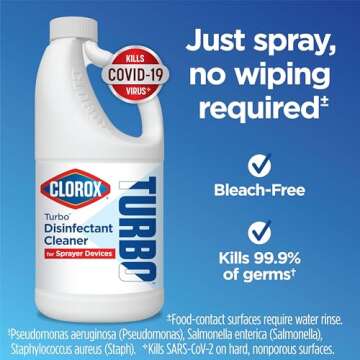 Clorox Turbo Disinfectant Cleaner for Sprayer Devices, Bleach-Free, Kills Cold and Flu Viruses and COVID-19 Virus*, 64 Fluid Ounces