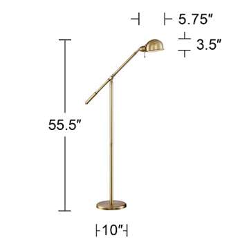 360 Lighting Dawson Traditional Task Pharmacy Light Floor Lamp Standing 55" Tall Antique Brass Metal Adjustable Balance Boom Arm Gold Shade Decor for Living Room Reading House Bedroom Home