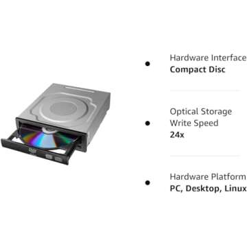 TechMagnet Desktop PC Internal DVDRW SATA 24x DVD 56x CD ROM Built-in DVD Optical Drive Device Tray Loading Reader Writer Burner Compatible with Dell, Lenovo, HP, Asus, Acer (Renewed)