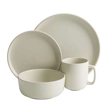 Gibson Home Zuma 16 Piece Round Kitchen Dinnerware Set, Dishes, Plates, Bowls, Mugs, Service for 4, Matte Stoneware, Cream