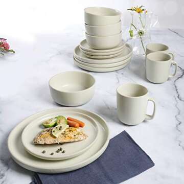 Gibson Home Zuma 16 Piece Round Kitchen Dinnerware Set, Dishes, Plates, Bowls, Mugs, Service for 4, Matte Stoneware, Cream