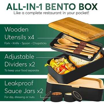 Umami Bento Box Meal Prep with Utensils & Bamboo Lid