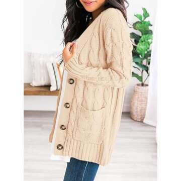 PRETTYGARDEN Women's Open Front Cardigan Sweaters Fall Fashion Button Down Cable Knit Chunky Winter Outerwear Coats (Beige,Small)