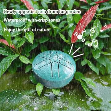 SITKOL Rain Drum for Outside Garden, with Music Book, 3 Inch 6 Notes Panda Drum,Waterproof and Drainage, Steel Tongue Drum, Chakra Drum for Rain, Musical Instrument for Meditation of Yoga (Turquoise)