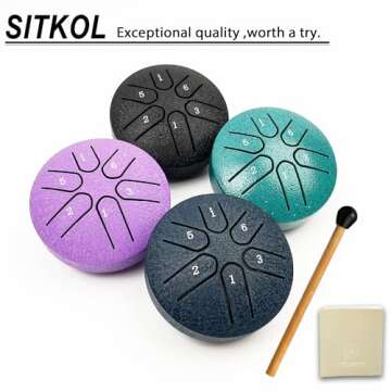 SITKOL Rain Drum for Outside Garden, with Music Book, 3 Inch 6 Notes Panda Drum,Waterproof and Drainage, Steel Tongue Drum, Chakra Drum for Rain, Musical Instrument for Meditation of Yoga (Turquoise)