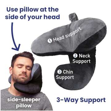 J-Pillow Travel Pillow | Travel Pillows for Airplanes | British Invention of The Year | Travel Neck Pillow | Side Sleep Pillow | Neck Pillow | Easy-to-Carry | Black