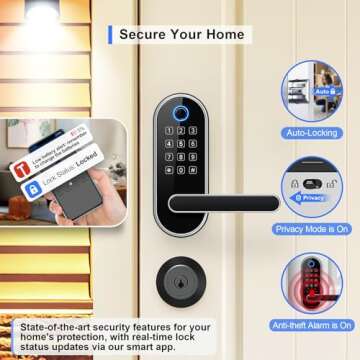 Keyless-Entry Keypad Fingerprint Smart Lock: Digital Door Lock with Code Passcode, Electronic Door Handle, Biometric Door Knob for Entry Door, Bedroom Door (Silver)