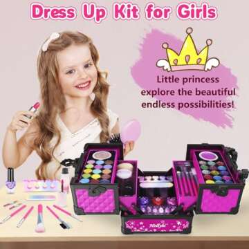 Hollyhi 59 Pcs Kids Makeup Kit for Girl, Washable Play Makeup Toys Set for Dress Up, Pretend Beauty Vanity Set with Cosmetic Case Birthday Toys for Girls 3 4 5 6 7 8 9 10 11 12 Year Old Kids Toddlers