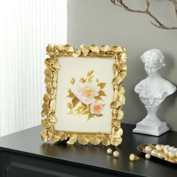 VAN GOGH ART 6x8 Picture Frame Gold, Vintage Ornate Leaf Textured Hand-Crafted Resin with Glass Front Antique Photo Frame for Tabletop Display, Retro Design Home Decor