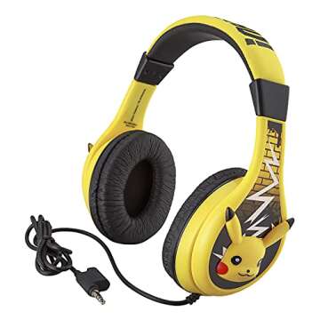 Pokemon Pikachu Wired Kids Headphones, Adjustable, Stereo Sound, 3.5Mm Jack, Tangle-Free, Volume Control