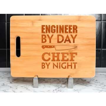 Engineering Gift Engineer By Day Chef By Night STEM Math Big Rectangle Bamboo Cutting Board Bamboo