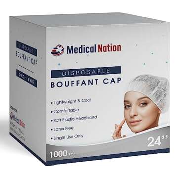 MEDICAL NATION 24" Hair Net, White Disposable Bouffant Caps |CASE OF 1000| Hairnets, Head Covers, Non-Woven, Non-Pleated for Medical, Labs, Nurse, Tattoo, Food Service, Hospital - Size 24" X-Large