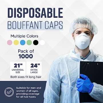 MEDICAL NATION 24" Hair Net, White Disposable Bouffant Caps |CASE OF 1000| Hairnets, Head Covers, Non-Woven, Non-Pleated for Medical, Labs, Nurse, Tattoo, Food Service, Hospital - Size 24" X-Large