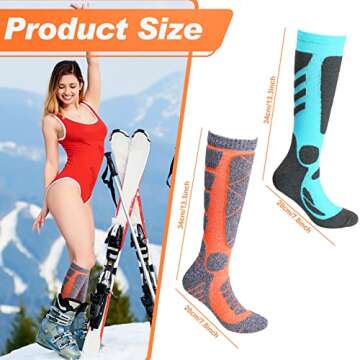 Handepo 6 Pair Ski Socks for Women Men Snow Winter Skiing Socks Thermal Warm High Socks for Skiing Snowboarding