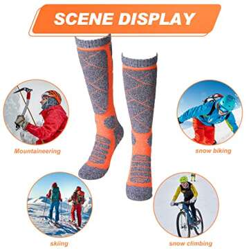 Handepo 6 Pair Ski Socks for Women Men Snow Winter Skiing Socks Thermal Warm High Socks for Skiing Snowboarding