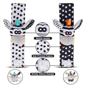 Avos-Deals-Global Baby Rattle Socks Wrist Strap Rattles Set, Cute Baby Animal Development Toy Gift for Newborn Babies, Black and White Foot Finder Sensory Set…