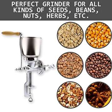 Hand Operated Corn Grain Mill Grinder Useful Kitchen Tool with Big Hopper Adjustable for Corn Coffee Food Wheat Oats Nut Herbs Spices Seeds Grinder Great for Restaurants Commercial Kitchens Bakery