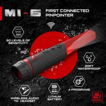 XP Metal Detectors MI-6 Pinpointer, with Wireless connectivity to The Deus II, Deus & ORX Metal detectors, by XP Metal Detectors to be Used by All detectorists (MI-6-AM)