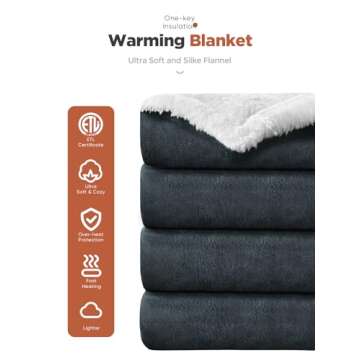 Mlivrom Heated Throw Blanket with 1-9 hrs Timer Auto-Off & 8 Heating Levels,Flannel Electric Blanket Throw ETL Certification,Machine Washable Full Body Warming Blankets