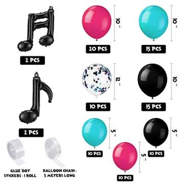 141 Pieces Music Birthday Party Decorations Includes Black Red Blue Musical Balloon Kit Garland Music Note Balloons for Boys and Girls Music Party Birthday Short Video Decor (Rainbow Style)