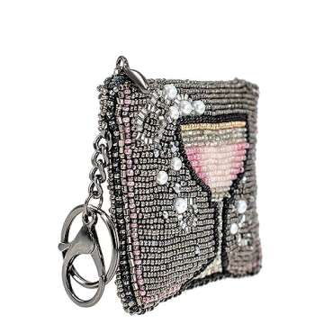 Mary Frances Pink Champagne Beaded Coin Purse Key Fob, Pewter