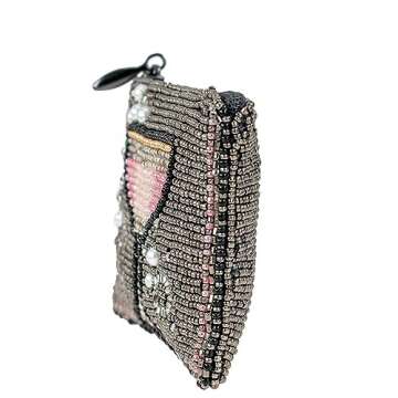 Mary Frances Pink Champagne Beaded Coin Purse Key Fob, Pewter