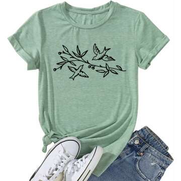 Womens Novelty Bird Graphic Tees - Casual Summer Short Sleeves