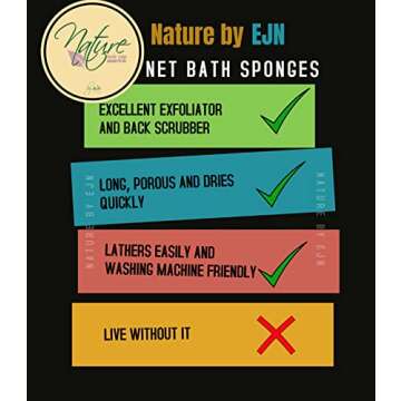 Nature by EJN - Net Bath Sponge, Customized N1 Weave, Long, NKN Naturals, Skin Exfoliation, African, Porous, Stretches to Approximately 49" (Sea Blue)