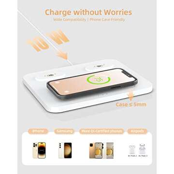 EZVALO 3 in 1 Charger Station with LED Night Light, Portable Bluetooth Speaker, Wireless Charging Station for Multiple iPhone, Samsung/Huawei/Honor/Xiaomi/Oppo, Gifts for Women, Birthday Tech Gifts