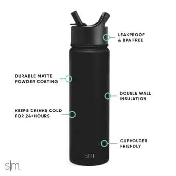 Simple Modern Insulated Water Bottle with Straw - 22oz Midnight Black