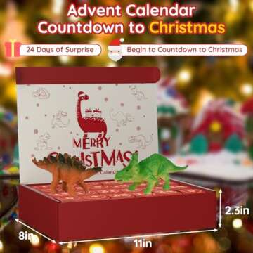 Advent Calendar 2024, Kids Dinosaur Countdown Advent Calendar, 24 Days Countdown Calendar to Christmas Surprise Toys Gift with Different Dino Figure, Ideal Xmas Gift for Boys Girls Teens 3 4 5 6 Years Old