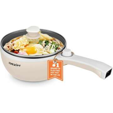 Dezin Hot Pot Electric Upgraded, Non-Stick Sauté Pan, Rapid Noodles Electric Pot, 1.5L Mini Portable Hot Pot for Steak, Egg, Fried Rice, Ramen, Oatmeal, Soup with Power Adjustment(Egg Rack Included)