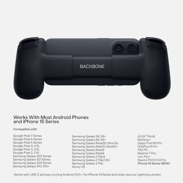 BACKBONE One Mobile Gaming Controller for Android and iPhone 15/16 Series (USB-C) - 2nd Gen - Turn Your Phone into a Gaming Console - Play Xbox, PlayStation, Call of Duty, Roblox, Fortnite & More