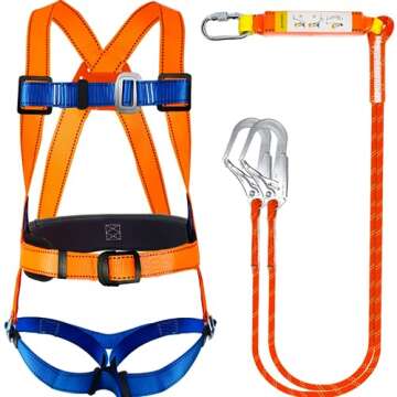 GLOROUSCHU Full Body Safety Harness with Shock Absorbing Lanyard - OSHA Compliant