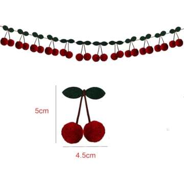 3 Pack Cherry Garland Decoration Felt Cherries Birthday Garland Banner DIY Fruit Hanging Decorations Home Decor Garland Decoration for Christmas Birthday Wedding Fireplace Decor, Wine Red