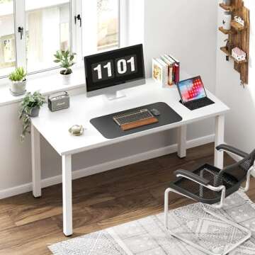 Need Computer Desk, 47 inch Home Office Desk, Modern Simple Style Home Office Gaming Desk, Basic Writing Table for Study Student, White