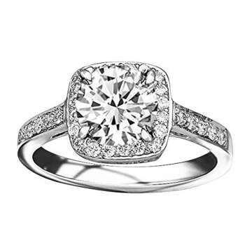 0.56 Carat Classic Square Halo Single Row Pave Set Diamond Engaement Ring 14K White Gold with a 0.25 Carat I-J I2 Round Brilliant Cut/Shape Center